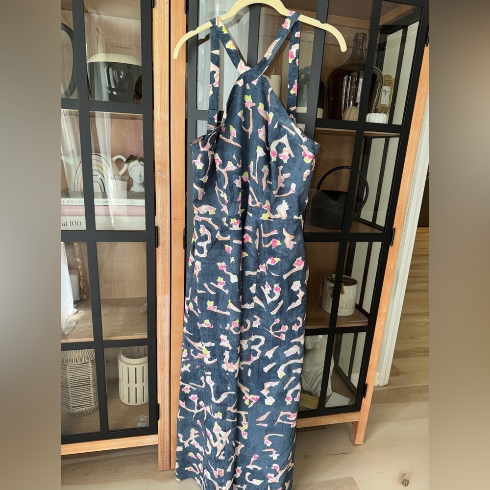 CAbi Navy Floral Maxi Dress with Pink and Cream Accents